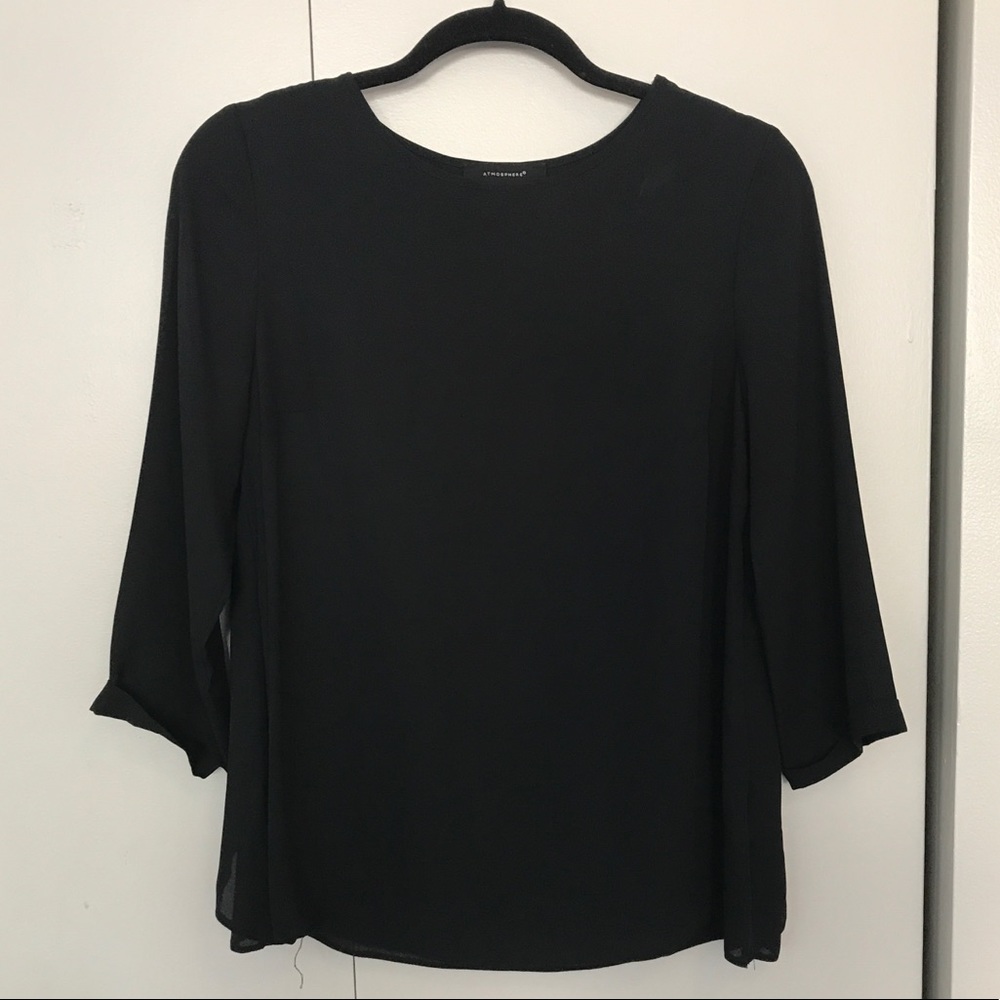 Atmosphere 3/4 Sleeve Split Back Black Blouse